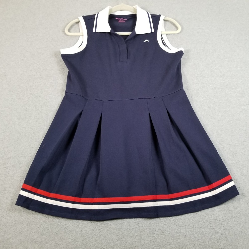 Tommy Bahama Dress Girls S Small Blue Red White Polo Sleeveless Pleated Uniform